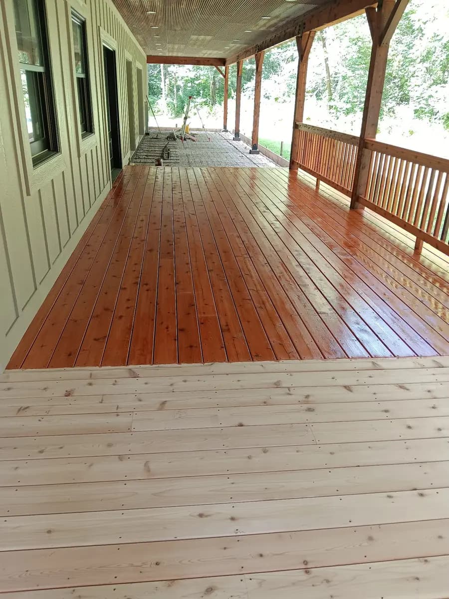Porch decking during preparation and restoration work.